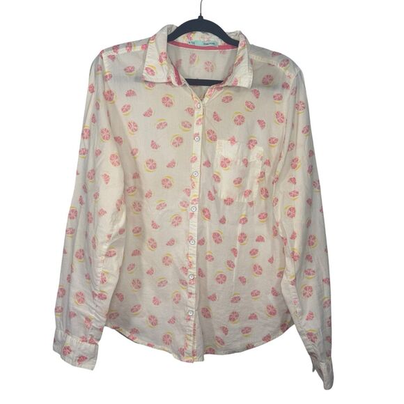 Maurices Grapefruit Print Long Sleeve Button Front Summer Sheer Cover Up Size XL - Picture 1 of 7